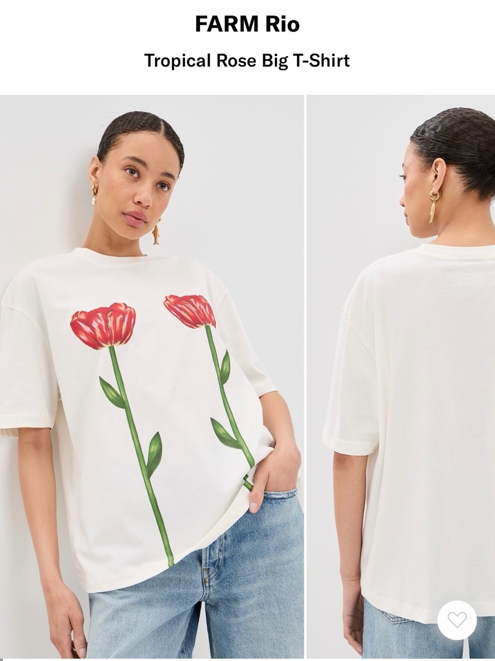 FARM Rio White Tee with Red Floral Stems size XS